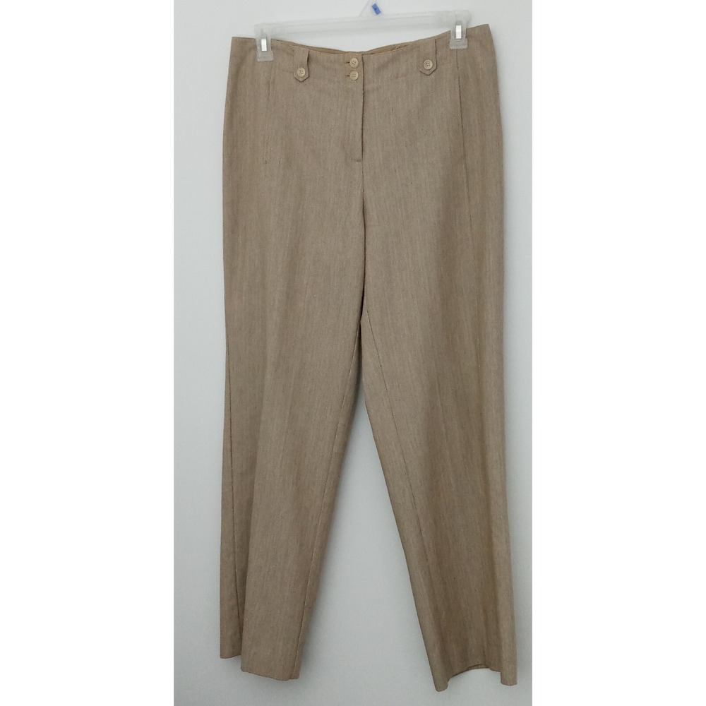 J Jill Pants Beige Women's Size 12 Herringbone Pockets Wool & Linen Blend